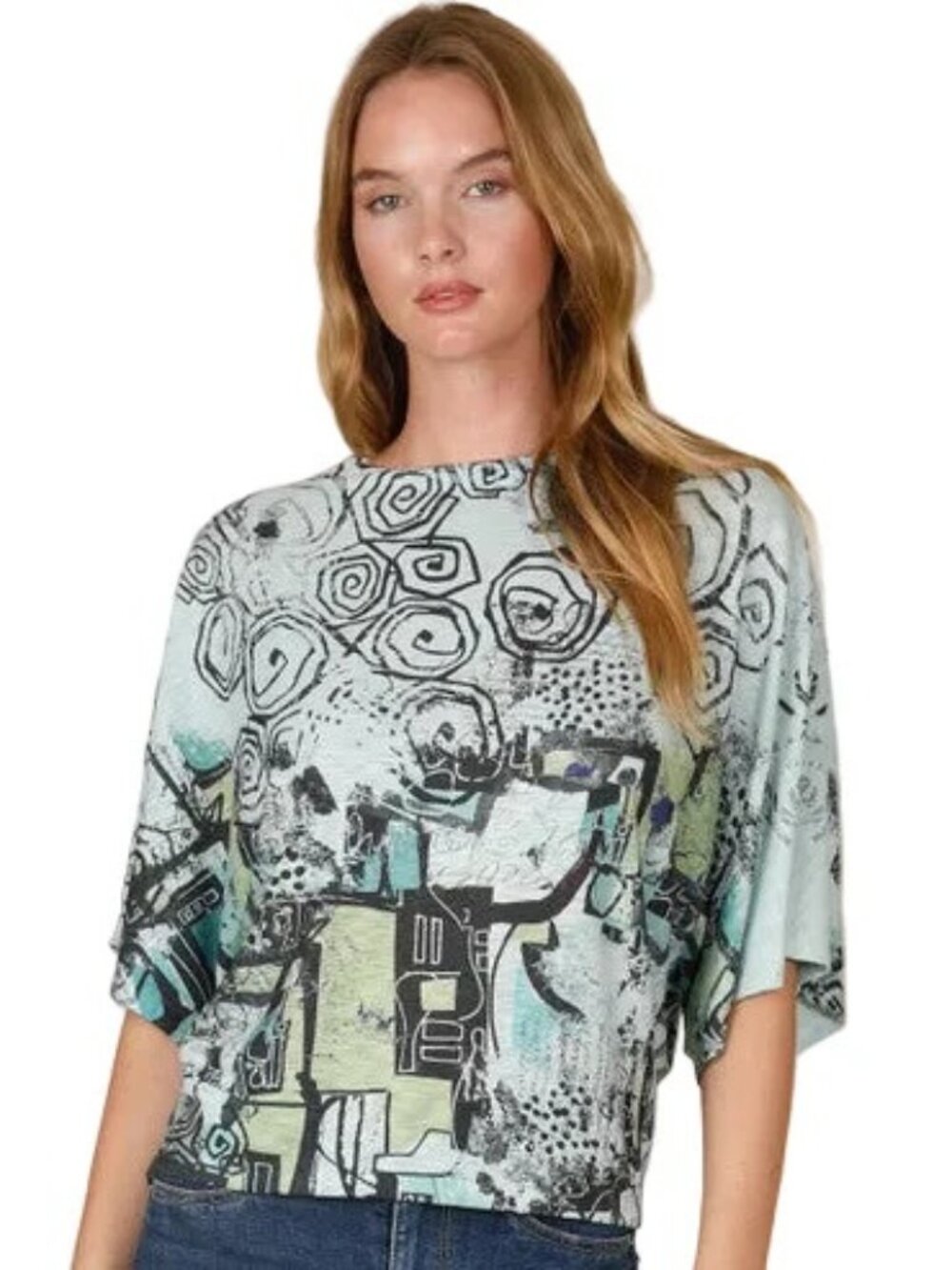 Inoah Dolman Sleeve Urban Spirals Print Top